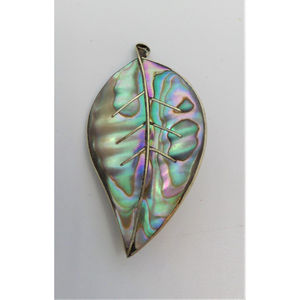 Vintage 925 Sterling Silver Abalone Shell Leaf Pin Brooch
